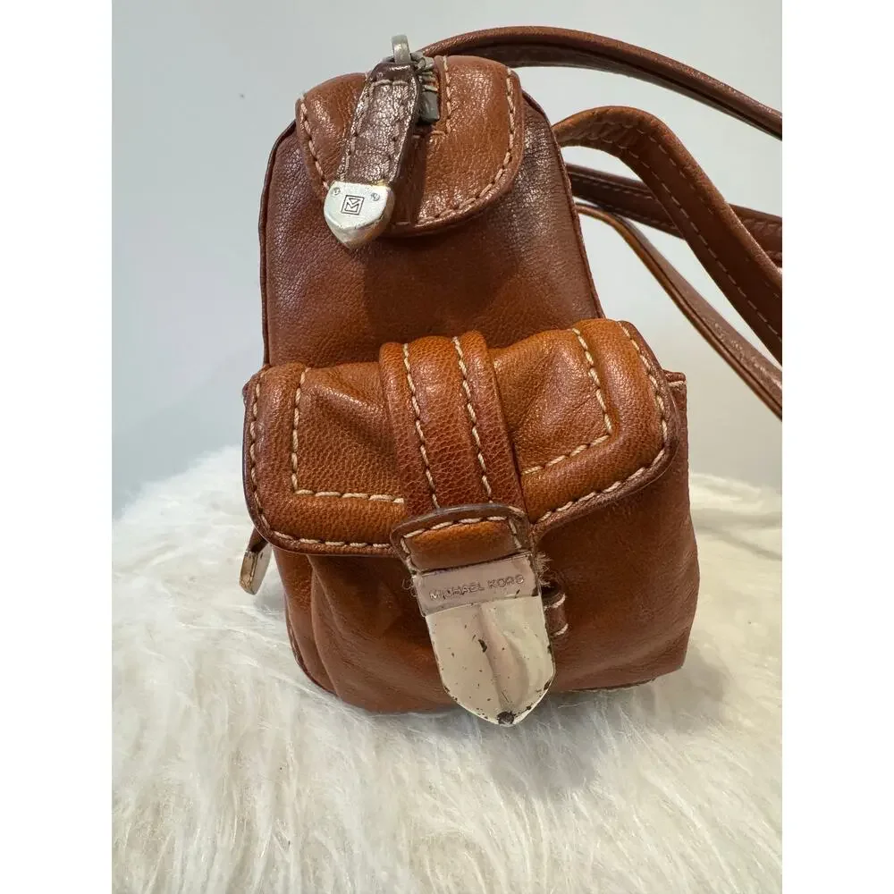 Michael Kors Medium East-West Leather Satchel Bag Caramel – Silver Hardware